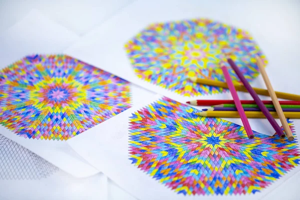 Mandala Dibujo Creativo Relajación Alivio Del Estrés Llenando Imagen Con — Foto de Stock