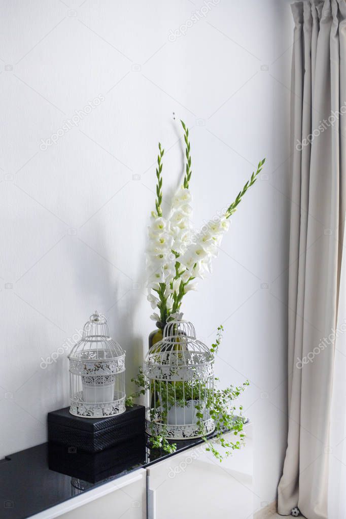 bouquet of white gladiolus in a vase
