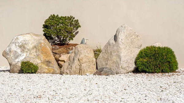 pile of stones with plants in the garden, sunlight