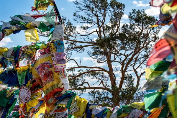 Buddhista Ima Zászlók Egy Vallási Rítus — Stock Fotó