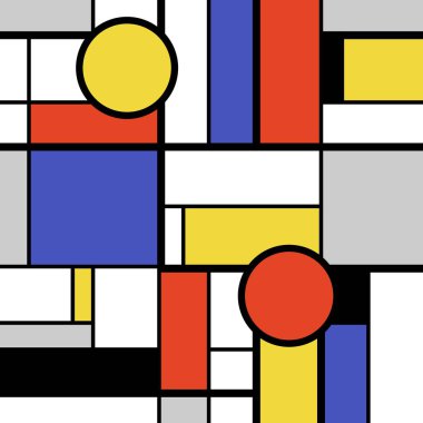 Kalın modern sanat soyut - renkli daireler, kareler ve dikdörtgenler. Mondrian stil vektör.