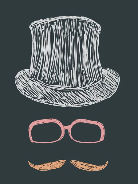 Objetos Hipster Conjunto Doodle Óculos Chapéu Superior Ilustração Vetor Bigode —  Vetores de Stock