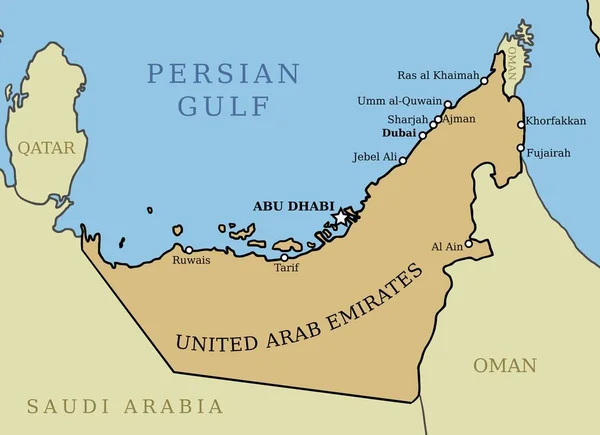 Émirats Arabes Unis Carte Plan Pays Vectoriel Avec Les Principales — Image vectorielle