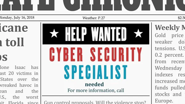 Teklifi Siber Güvenlik Uzmanı Gazete Seri Ilan Sahte Genel Gazete — Stok Vektör