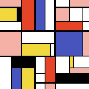 Geometrik sanat desen - Mondrian stil kareler ve dikdörtgenler vektör.