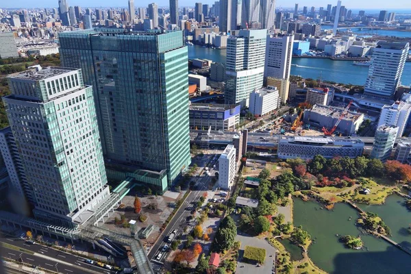 東京事務所ビルと公園空撮 — ストック写真