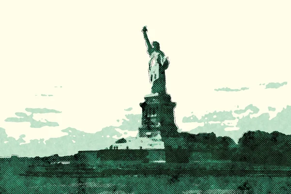Statue of Liberty comic book cartoon style.