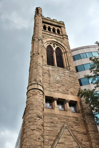 University Pittsburgh Landmark Preserved Bell Tower Historical Bellefield Presbyterian Church — Stock Photo, Image