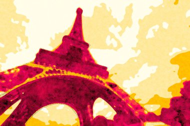 Eyfel Kulesi Paris - karikatür çizgi roman tarzı çizim.