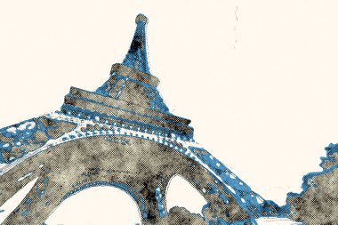 Paris - Eyfel Kulesi karikatür çizgi roman tarzı çizim.