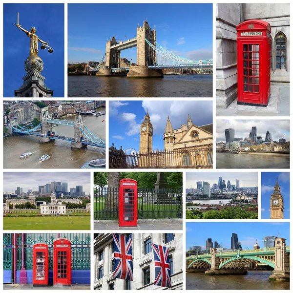 London Pocztówka Miejsce Podróży Przełomowy Kolaż Fotograficzny — Zdjęcie stockowe