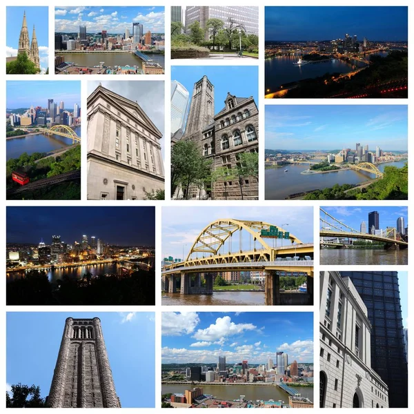 Pittsburgh Estados Unidos Collage Fotográfico Viaje Con Skylines Puentes Catedral —  Fotos de Stock