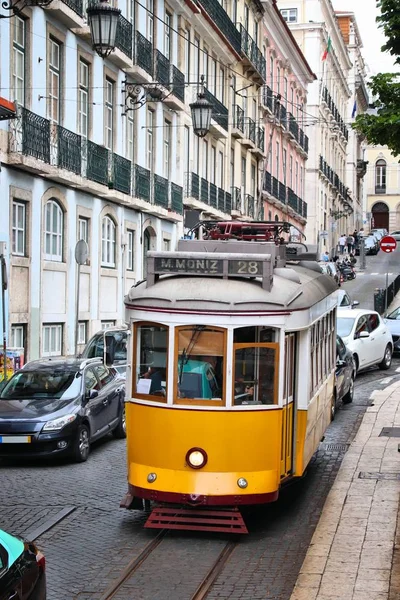 Лиссабонский Желтый Трамвай Наследие Общественного Транспорта Вид Улицу — стоковое фото
