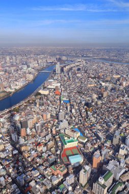 Tokyo city, Japonya. Taito, Arakawa ve Sumida ünitesi ile hava cityscape.