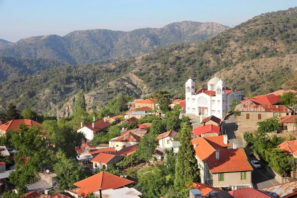 Cyprus District Nicosia Berg Dorp Luchtfoto Pedoulas — Stockfoto