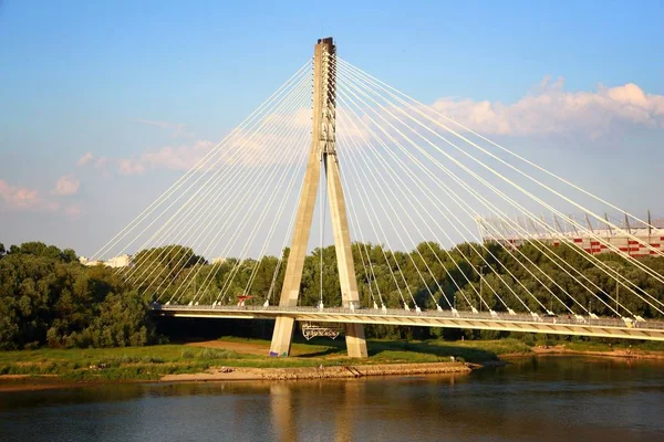 Варшава Swietokrzyski Міст Над Річкою Вісла Захід Сонця Світло — стокове фото