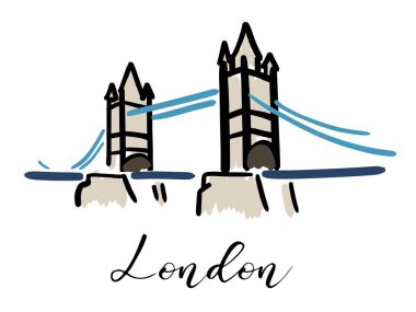 London Tower Bridge - elle çizilmiş sembolü logo tasarımı. Vektör grafikleri.