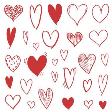 Kalp Icon set - doodle vektör kalp şekiller collection.