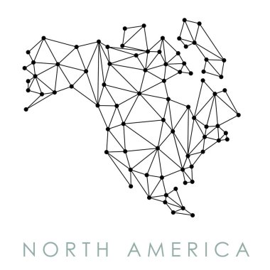 Kuzey Amerika basit harita vektör - düşük poli geometrik tarzı resimde. Bağlantı ağ.