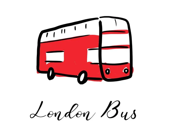 Bus Londres Rouge Deux Étages Dessin Main Logo Logo Design — Image vectorielle