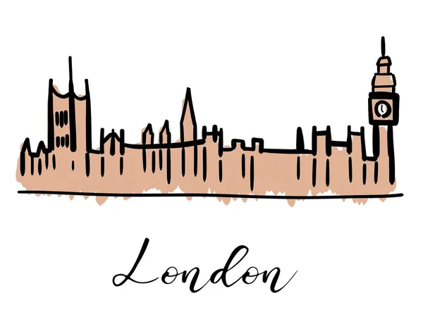 London Palace Westminster Big Ben Diseño Logotipo Símbolo Dibujado Mano — Vector de stock