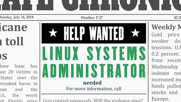 Stellenangebot Linux Systemadministrator Karrierezeitung Kleinanzeige Gefälschter Generischer Zeitung — Stockvektor