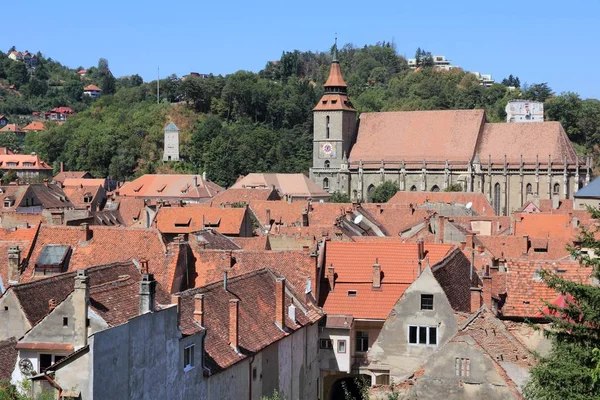 Brasov Manzarası Romanya Old Town Transylvania Townscape Siyah Kilise — Stok fotoğraf