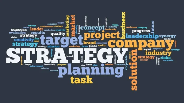 Strategy concept in business - corporate planning word cloud sign.