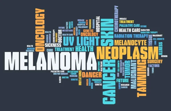 Melanoma (skin cancer type) - serious illness word cloud concept.