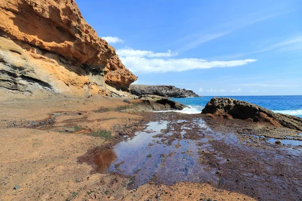 Tenerife Landschap Costa Del Silencio Kustlijn Punta Amarilla Vulkanische Tufsteen — Stockfoto