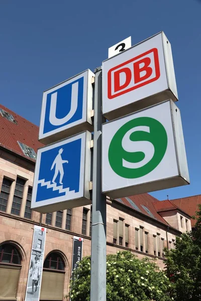 Nuremberg Germany May 2018 Signs Public Transportation Station Deutsche Bahn — Stock Photo, Image