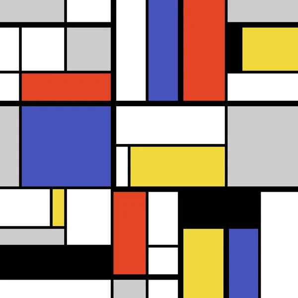 Abstrakcjonizm Geometryczny Wzór Mondrian Styl Wektor Kwadratów Prostokątów — Wektor stockowy