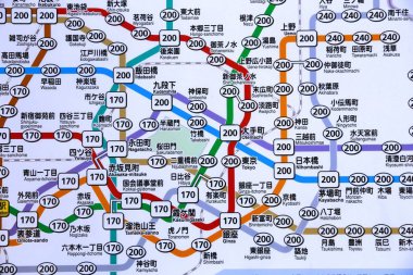 Tokyo, Japonya - 4 Aralık 2016: Tokyo metro ağ haritası. Toei Metro ve Tokyo Metro 285 istasyonları ve günlük 8.7 milyon kullanıcı var..
