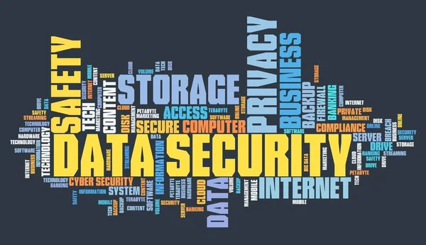 Data storage security - information privacy and safe storage technology concept. Word cloud.