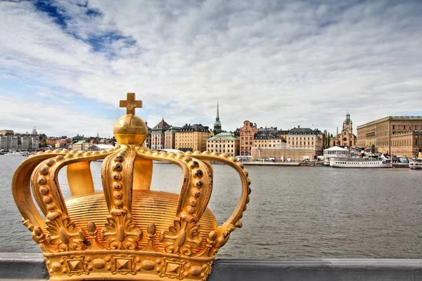 Stockholm Stad Zweden Europa Skeppsholm Brug Met Zijn Vergulde Kroon — Stockfoto