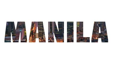 Manila, Filipinler - arka planda fotoğraf olan şehir ismi metin işareti.