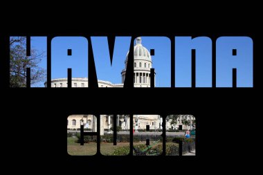 Havana, Küba - şehir adı word metin fotoğraf siluet.