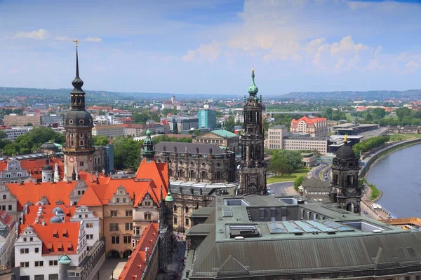 Vista Aérea Cidade Dresden Alemanha Estado Sachsen Rio Elba — Fotografia de Stock