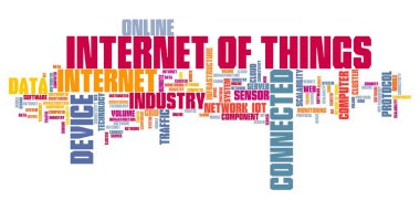 Internet of Things (çok) - online bağlantı aygıtları teknoloji grafik. Kelime bulutu kavramı.