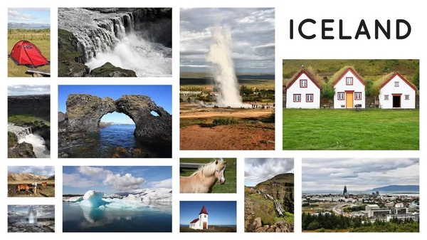 Postal Islandia Lugar Viaje Collage Foto Hito —  Fotos de Stock