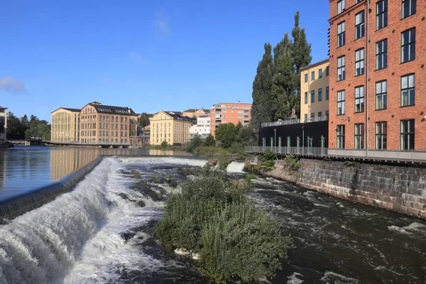 Norrkoping Town Sweden Ostergotland County Revitalized Industrial Architecture Reflection River — Stock Photo, Image