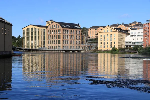 瑞典的 Norrkoping Ostergotland 郡Motala 河中振兴工业建筑的思考 — 图库照片