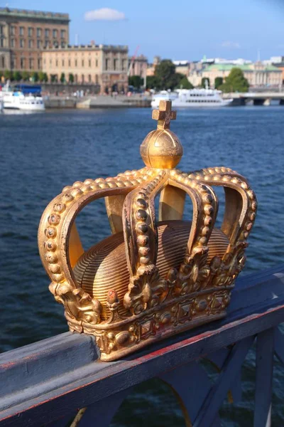 Skyline Van Stad Van Stockholm Zweden Decoratieve Kroon Sculptuur Brug — Stockfoto