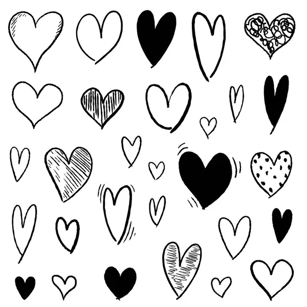 Ensemble Icônes Coeur Collection Formes Coeur Vectorielles Doodle — Image vectorielle