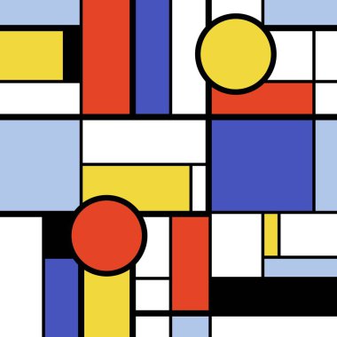 Basit modern sanat soyut - renkli daireler, kareler ve dikdörtgenler. Mondrian geometrik stil vektör çizim.