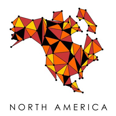 Kuzey Amerika harita vektör - düşük poli geometrik tarzı resimde. Bağlantı ağ.