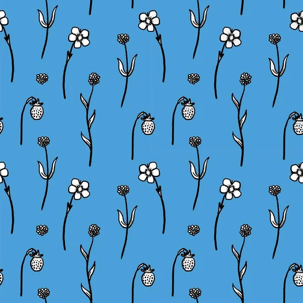 Květinové Pozadí Bezešvá Textura Retro Styl Rostlin Ilustrace Květiny Lesní — Stockový vektor