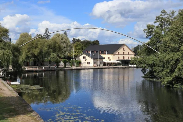 Linkoping Cidade Suécia Reflexão Água Canal — Fotografia de Stock