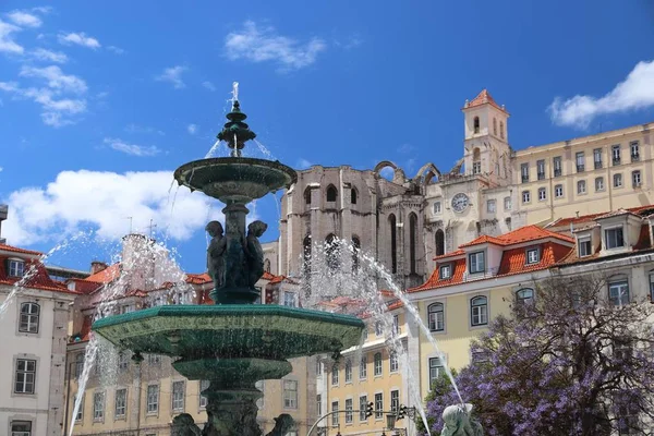 Lisbonne Portugal Place Rossio Fontaine — Photo