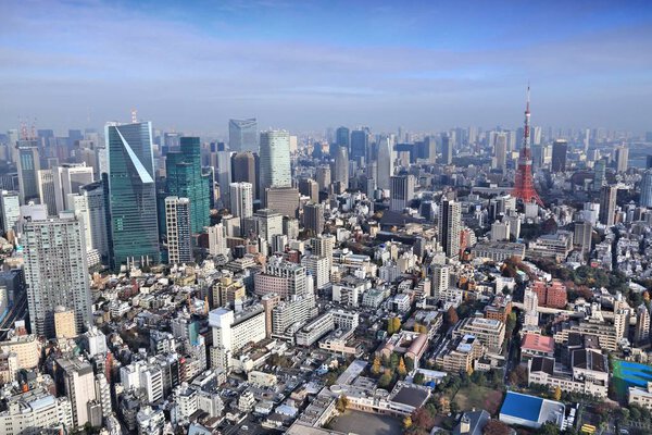 Tokyo city skyline - aerial view with Roppongi and Minato districts.
